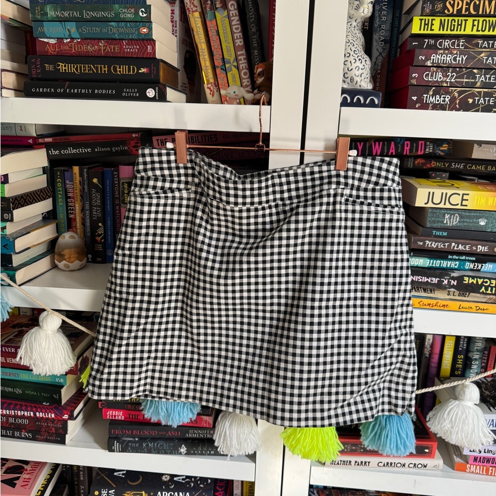 croft & barrow Black and White Gingham Mini Skirt with Colorful Tassels
